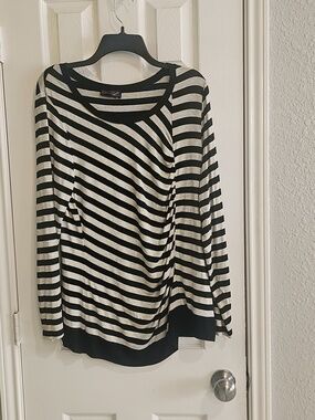 L Creation Assymetrical Mixed Media Cinched Striped Jersey EUC Size 12